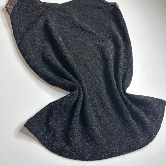 Black Metallic Knit Cami Logo Strap Top Y2K Clubwear Stretchy Tank S - Picture 5 of 8